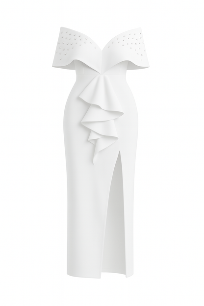 Robe Élégante Flynza™ – Volants Sculptés & Fente Haute | Noir & Rouge